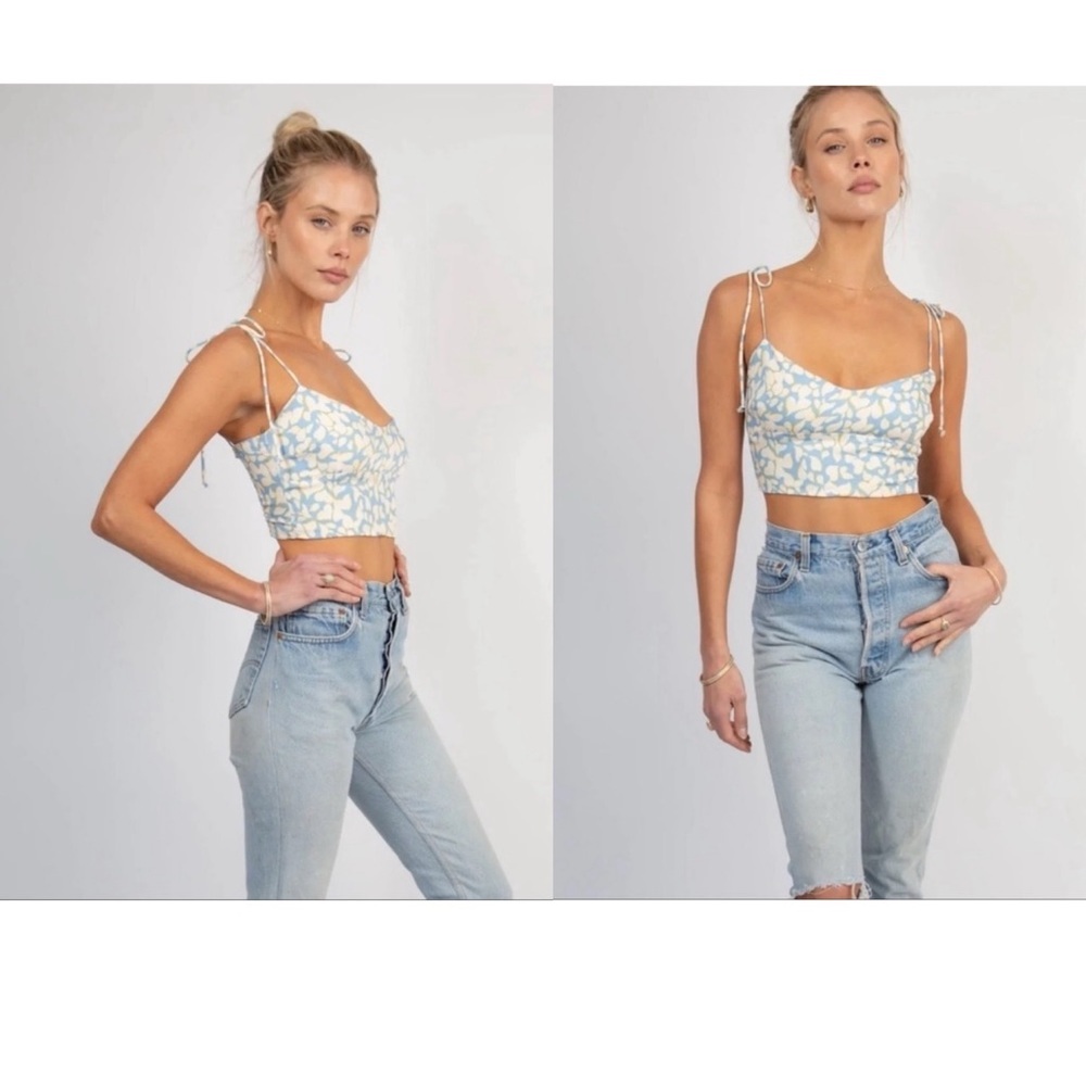 Resa Satin Heart Print Crop Top Sz M - Picture 2 of 8